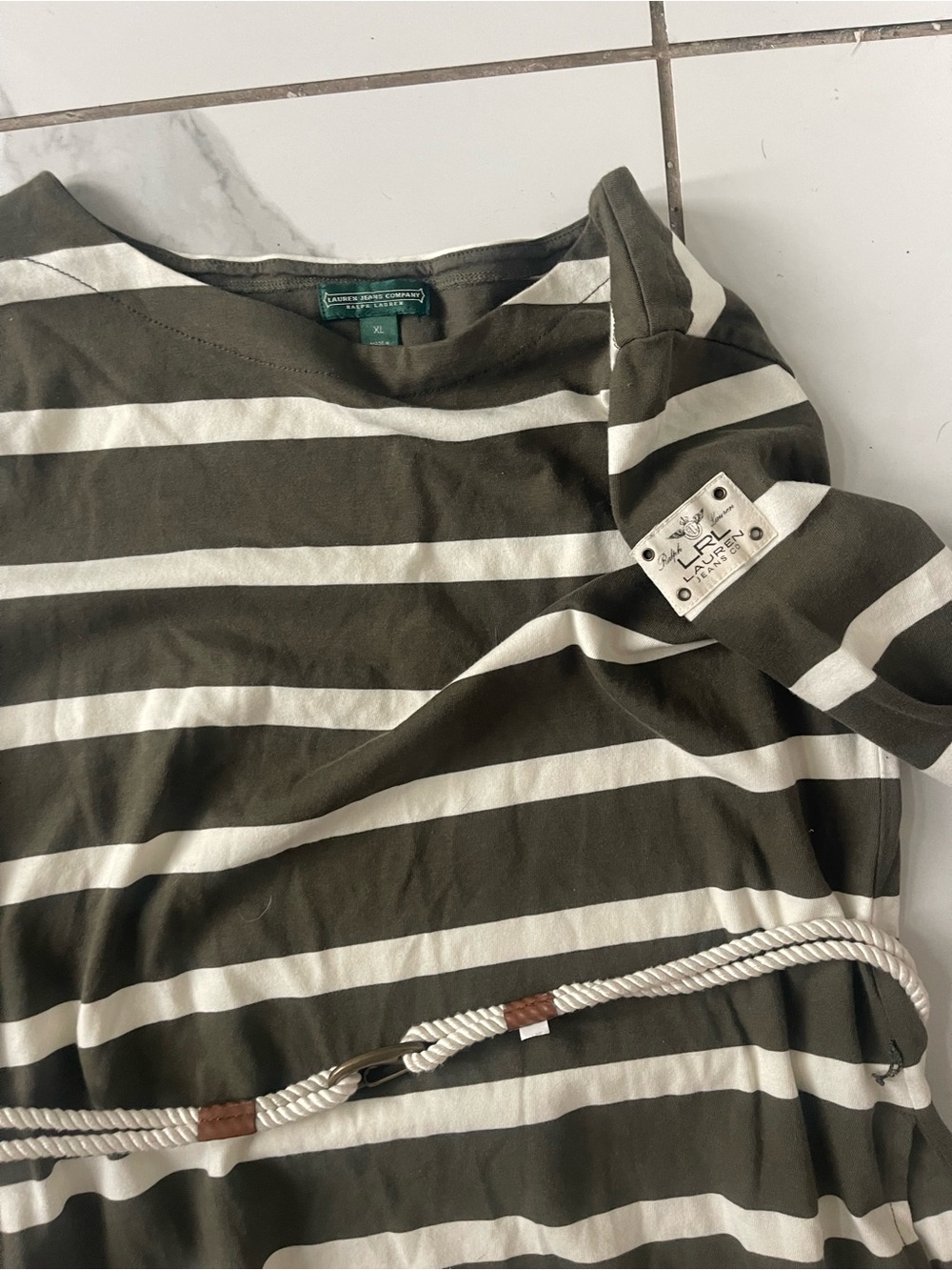 Ralph Lauren Olive Green and White Striped boar dress - Picture 7 of 7
